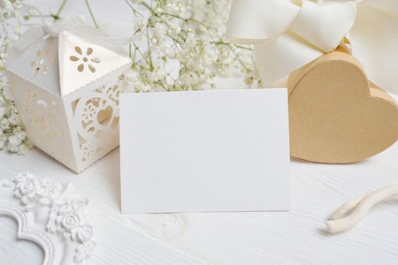 mockup Letter with gift and greeting card for St. Valentines Day in rustic style with place for your...