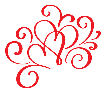 Vector Valentines day of flourish calligraphy vintage red hearts.のイラスト素材