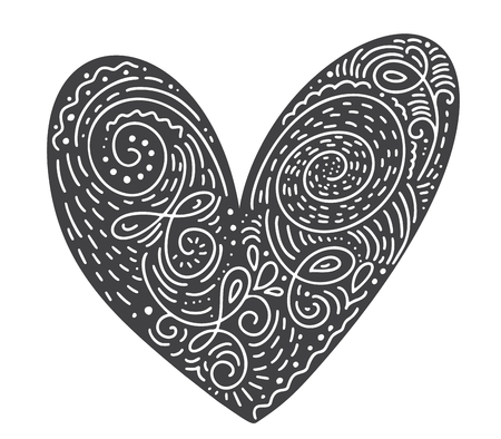 Scandinavian folk handwritten heart vector black - Valentines Day, wedding, birthday greeting card.のイラスト素材