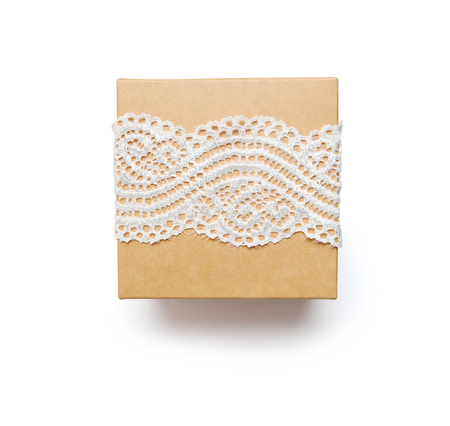 vintage gift box, isolated clipping mask on white background, top viewの写真素材