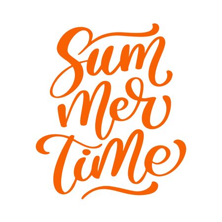Summer time lettering vector logo illusrtation, Modern Calligraphy lettering on white. Vector illustration stock vector.のイラスト素材