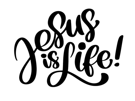 Hand drawn Jesus is life, Christian typography on white background.のイラスト素材