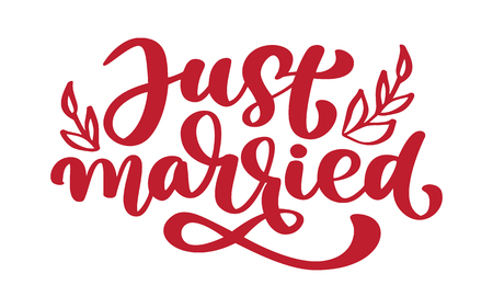 Just married hand lettering text for wedding cards and invitation vector illustration phrase isolated on white background.のイラスト素材