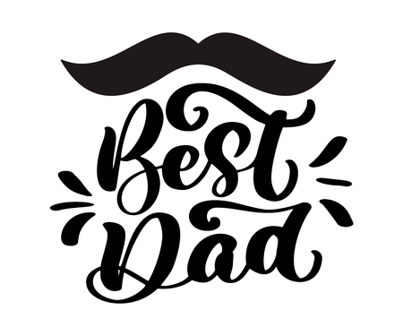 Isolated Happy fathers day quotes on the white background. Best dad in the world. Congratulation label, badge vector. Mustache, stars elements for your designのイラスト素材