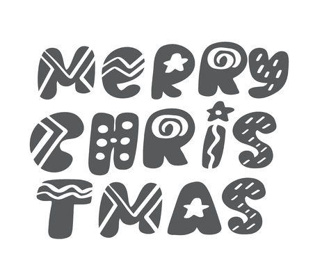 Merry Christmas grey vintage scandinavian lettering vector text. For art template design list page, mockup brochure style, banner idea cover, booklet print flyer, poster.のイラスト素材