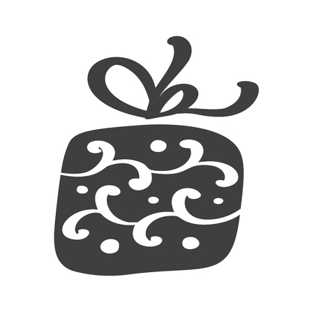 Christmas giftbox vector icon silhouette. Simple gift contour symbol. Isolated on white web sign kit of stylized spruce. Handdraw scandinavian pictureの写真素材