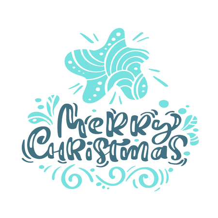 Merry Christmas calligraphy lettering text. Xmas scandinavian greeting card with hand drawn vector illustration star. Isolated objects.のイラスト素材