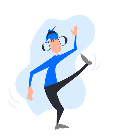 Man listening to music with headphones. Flat design vector illustration. Cartoon Hand Drawn Sketch.のイラスト素材