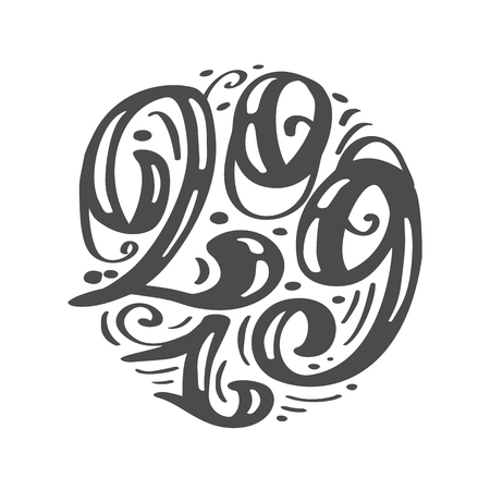 Handwritting vector calligraphy text 2019. Scandinavian hand drawn New Year and Christmas lettering number 2019. Illustration for greeting card, invitation, holidays tag.のイラスト素材