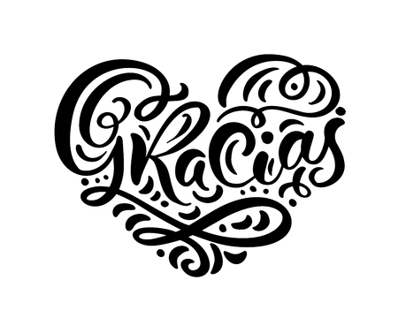 Gracias hand written lettering heart. Modern brush calligraphy. Thank you in spanish. Isolated on background. Vector illustration love.のイラスト素材
