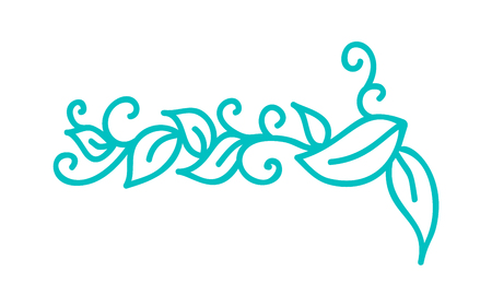 Turquoise monoline scandinavian folk flourish vector with leaves and flowers. Corners and dividers for Valentines Day, wedding, birthday greeting card.のイラスト素材