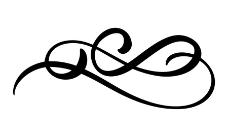 Vector vintage elegant divider or separator, swirl or corner decorative ornament. Floral line filigree design element. Flourish curl for invitation or menu page illustration.のイラスト素材