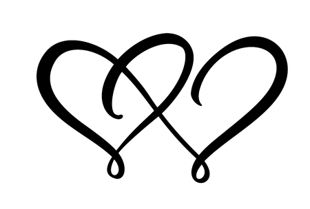 Two love heart signs. Romantic. Vector illustration icon symbol - join Valentines day and wedding. Template for t shirt, card, poster. Design flat elementのイラスト素材