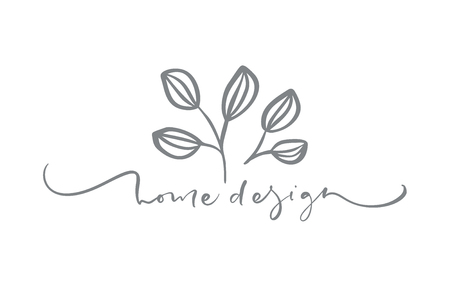 Vector scandinavian floral Logo. Hand drawn icon flower organic cosmetic, florist wedding, home decor. Home Design textのイラスト素材