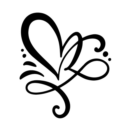 Vintage flourish romantic calligraphy vector Heart love sign. Hand drawn icon of valentine day. Concepn symbol for t-shirt, greeting card, poster wedding. Design flat element illustration.のイラスト素材