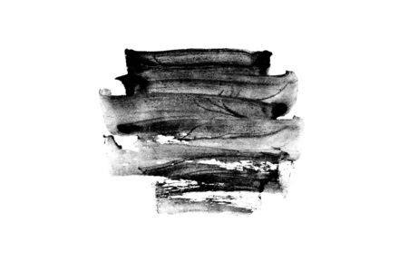 Black abstract brush strokes and splashes of paint on paper. Grunge art calligraphy backgroundの写真素材