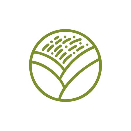 Round bio emblem in a circle linear style. green leaf. Vector abstract badge for design of natural products, flower shop, cosmetics, ecology concepts, health, spaのイラスト素材