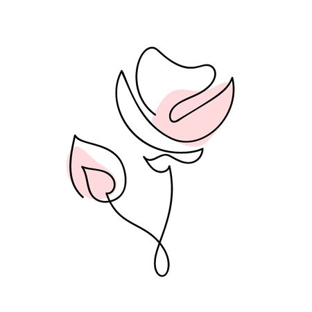 Continuous line hand drawing calligraphic vector flower rose concept beauty. Monoline spring floral design element in minimal style. Valentine love conceptのイラスト素材