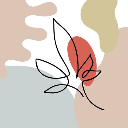 Monoline leaf of tree. Outline emblem in linear style with multicolor background. Vector abstract icon for design of natural products, shop, cosmetic, ecology concept, healthのイラスト素材