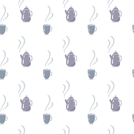 Pattern seamless teapot. Kettle with steam. Vector hand drawn doodle background. Can use for textile, package, wallpaperのイラスト素材