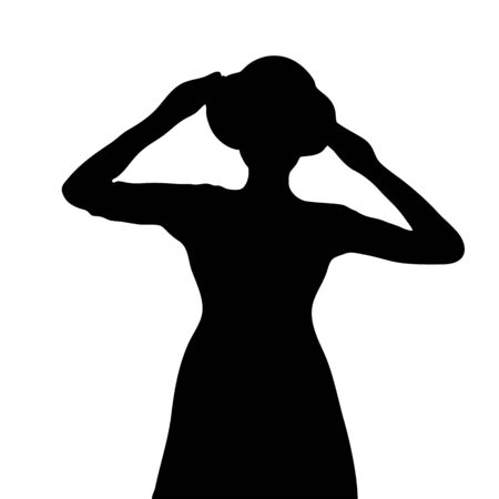 beautiful woman profile wearing wide-brimmed hat black and white vector illustrationのイラスト素材