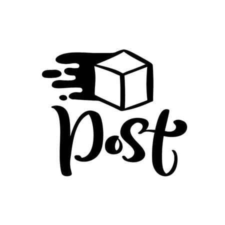 Transport logistic logo of Calligraphy text Post for courier delivery or post mail shipping service. Vector isolated icon template for transportation company designのイラスト素材