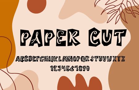 Simple Paper Cut Font chopped handwritten font on abstract floral background. Vector letter logoのイラスト素材