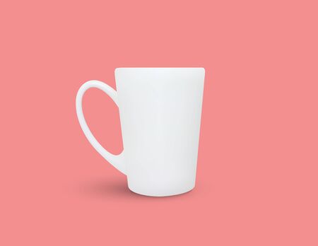 Mock up of realistic white cup in front view on pink background. Fully editable handmade mesh. Vector illustration used for advertising different drinksのイラスト素材