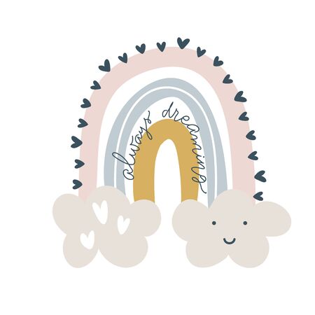 Vector rainbow heart in cartoon scandinavian style isolated on white background for kids. Cute illustration in hand drawn style for posters, prints, cards, fabric, children books, interior designのイラスト素材