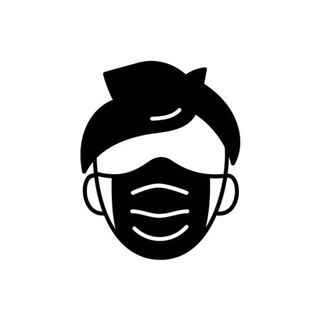 Man face with mask icon vector in trendy black flat style isolated on white background. illustration for medical banner, poster and web design. Coronavirus bacteria covid-19 conceptのイラスト素材