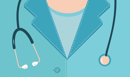 Man doctor in turquoise color clothes with stethoscope on his neck. Vector symbol stock web medical logo. Professions single illustration in cartoon styleのイラスト素材