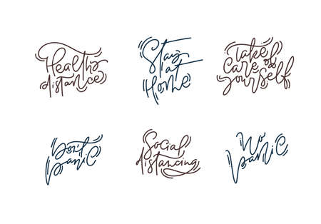 Set of hand lettering messages for stay home campaign. Protect from Coronavirus or Covid-19...