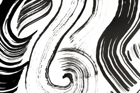 Black painted watercolor texture. Watercolor stains ink brush. Hand drawn on white abstract background patternの写真素材