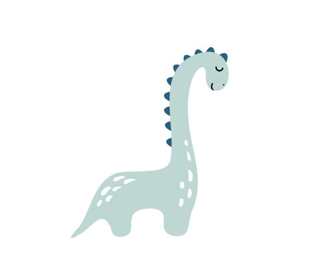 Little cute dinosaur. Vector scandinavian illustration for coloring drawing image cartoon. Kids dino image isolated on white. Baby monster reptile for print, book, poster, banner coloringのイラスト素材