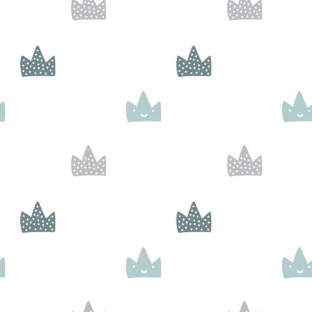 Scandinavian hand drawn vector crown seamless pattern. Cute doodle modern isolated pop art elementsのイラスト素材
