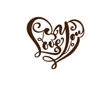 Handwritten  red text Laser cut Love You and heart Happy Valentines day card, romantic quote for design greeting card, tattoo, holiday invitationのイラスト素材