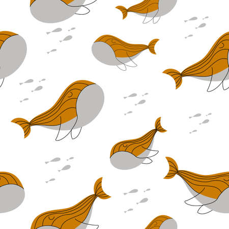 Whale and little fishes seamless pattern print scandinavian design. Vector illustration nordic design for fashion baby fabrics, textile kids graphics, children printsのイラスト素材