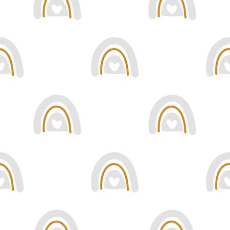 Kids hand drawn seamless pattern with colorful pastel rainbows. Summer baby background. Vector illustration for baby design. Scandinavian styleのイラスト素材