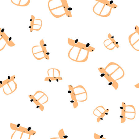 Vector pastel color doodle scandinavian cars. Seamless baby boy pattern. Texture for wallpaper,...