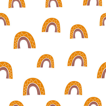 cute seamless vector pattern Scandinavian background illustration with hand made rainbows and polka dot elements for design and baby and kids productsのイラスト素材