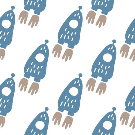 Vector Seamless baby pattern. Many small colored rockets on white background. Space dream pattern for children wear scandinavian illustrationのイラスト素材