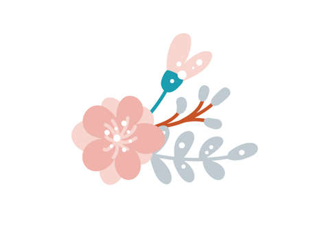 Summer vector wildflowers illustration bouquet. Scandinavian Branch of bluebell flower spring isolated on white background. Meadow herb. Hand drawn doodle ink sketch. Color designのイラスト素材