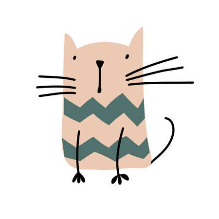 hand drawn Cute Cat. Vector Scandinavian Design. illustration isolated on a white background. Design element of t-shirt, home textiles, wrapping paper, children textilesのイラスト素材