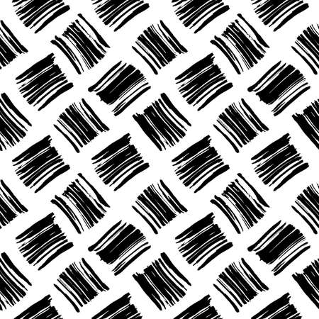 Brush strokes seamless pattern. Abstract hand drawn semicircles, grunge texture drawing. Black paint dry brush strokes on white background. Geometric wrapping paper, wallpaper vector fillのイラスト素材