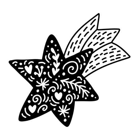 Baby Christmas cute sky falling star. Simple doodle hand drawn illustration comet in scandinavian style. Winter Vector illustration design for fabric textile, t shirt, greeting cardのイラスト素材