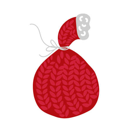 Vector illustration pair of knitted christmas red knitted santa bag on Isolated white background. Winter greeting cardのイラスト素材