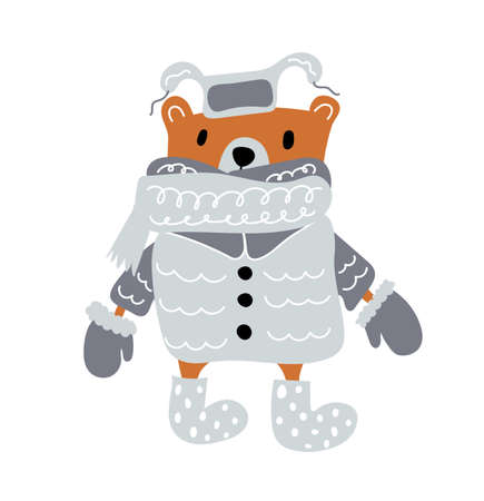 Winter Bear in a hat. Vector christmas illustration in Scandinavian style. Funny, baby cute posterのイラスト素材