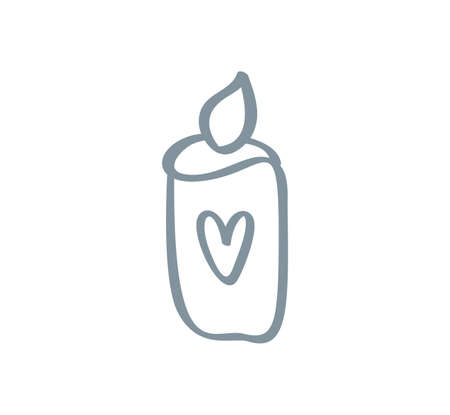 Hand drawn candle with heart. Valentine retro doodle isolated illustration. Christmas festive line graphic design. Vector vintage scandinavian imageのイラスト素材