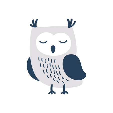 Cute little vector owl. Hand drawn doodle sketch illustration in Scandinavian style isolated on white backgroundのイラスト素材