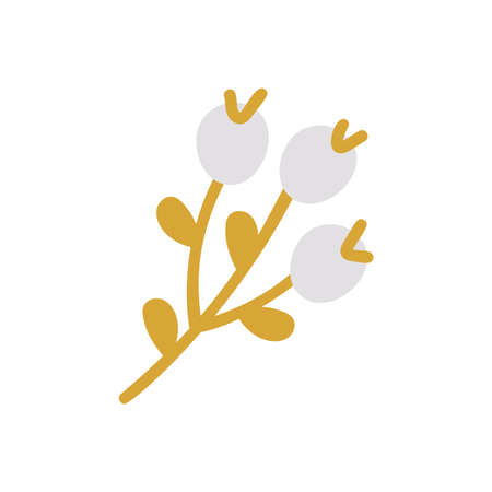Vector branch with berries on white background. Floral element botanical winter illustration. Pastel twigs with Scandinavian berries. Twigs for designのイラスト素材